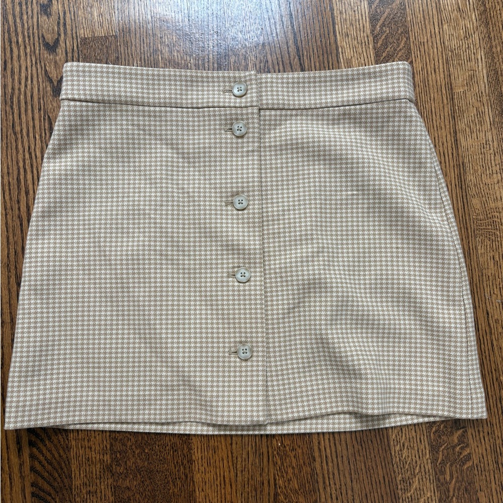 Wilfred Beige Houndstooth Mini Skirt